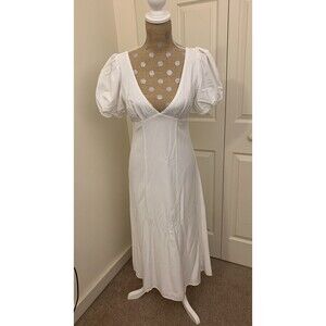 Emory Park  Women White Maxi Dress Small Puff Sleeves Cottage Beach Romantic